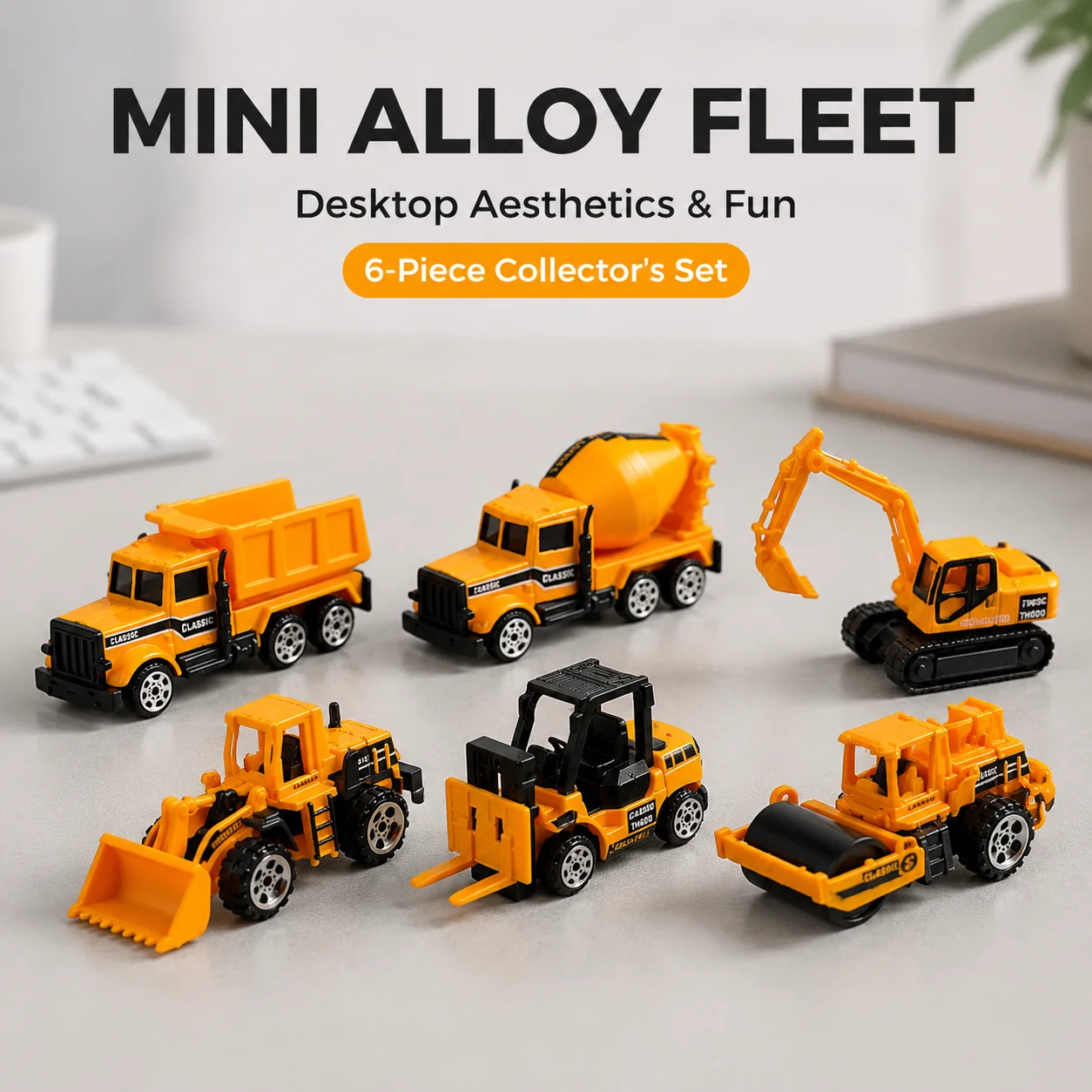 6 Pack Mini Alloy Construction Vehicles Diecast Truck Toys Excavator Forklift Loader Mixer Dump Truck Roller Boy Gift Desk Decor