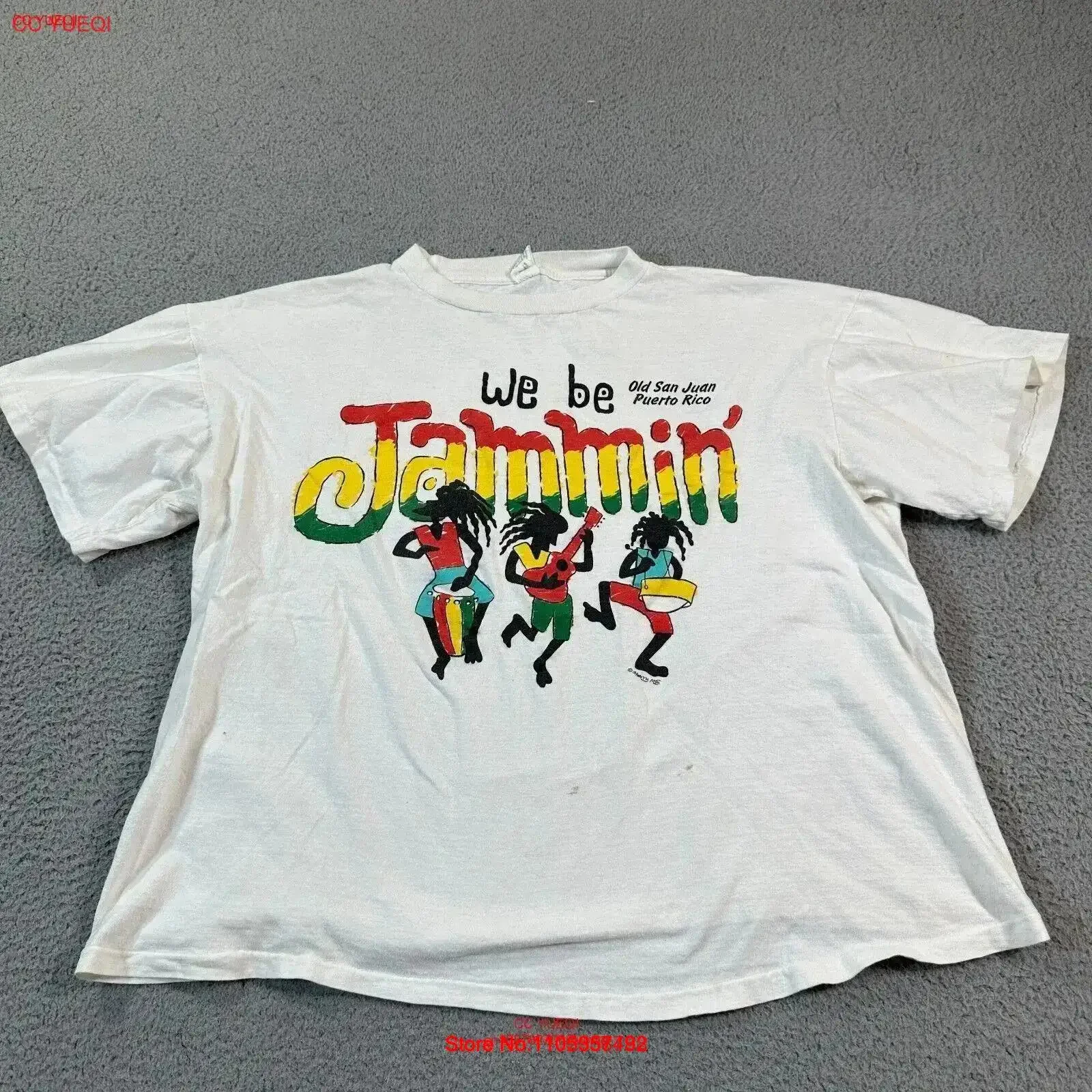 Vinatage Jammin Jamaica T Shirt White Boxy fit XL  90s 24x24 vintage Washed Unisex streetwear Slightly homme designer clothes