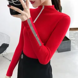 Women Clothing Fashion Elegant Half Turtleneck Pullover Autumn Winter Solid Slim Long Sleeve Sweater Lady Casual Dignified Top