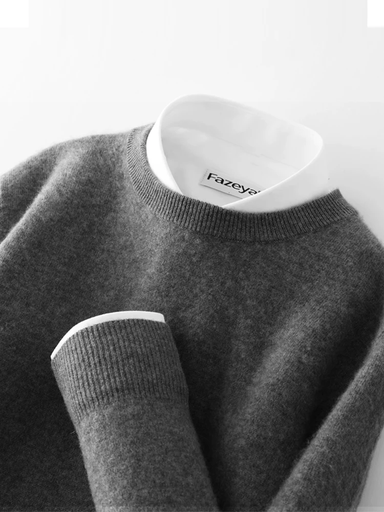 

100% Cashmere Men's Pullover Round Collar Sweater Classical Solid Smart Casual Jumper Cashmere Knitwear Autumn Winter Clothes