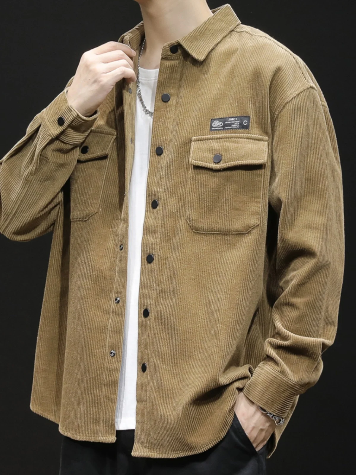 コーデュロイ ロングスリーブ メンズ ルーズフィット カジュアル ワークウェア アウター コート 春秋 プラスサイズ ユース トレンド カラー