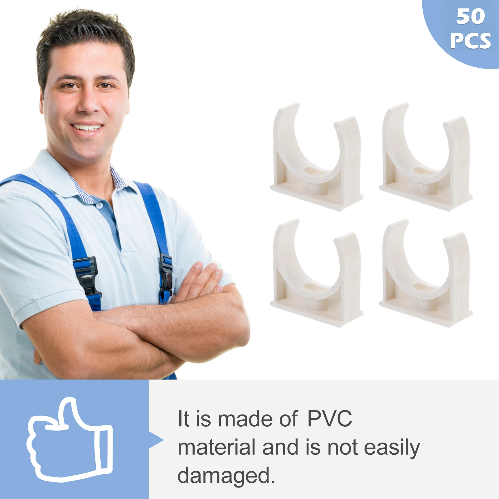 

50pcs PVC Pipe Clamps U-Shaped Water Hose Supports 20mm White Plastic Buckle Durable Safe Material Practical Fixing Hardware