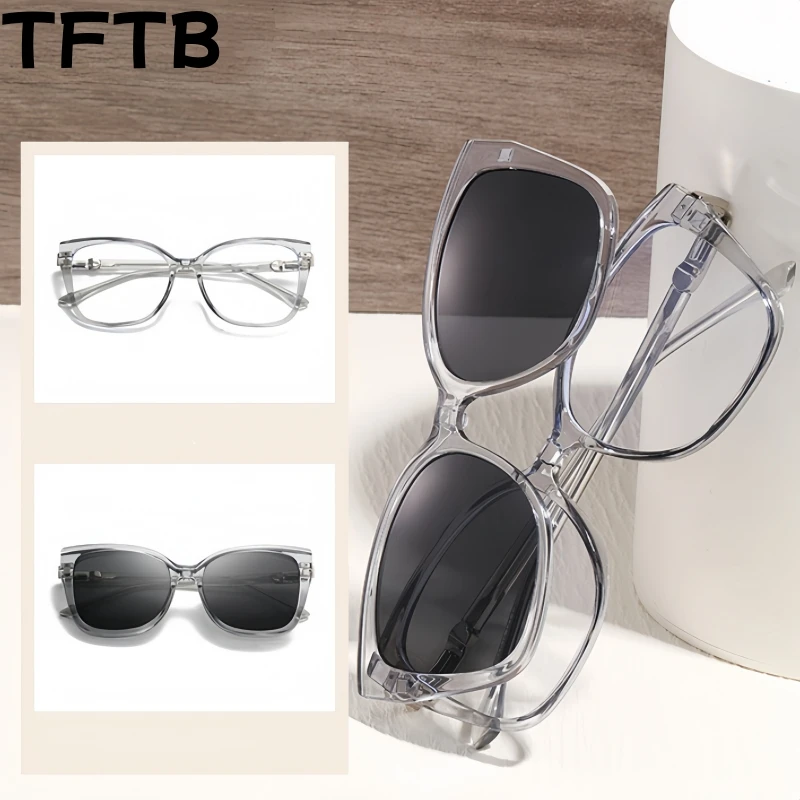 

TFTB Retro Cat Eye Polarized Magnetic Clip-On Eyeglasses Frame Women TR90 Spring Leg UV400 Optical Prescription Sunglasses 72003