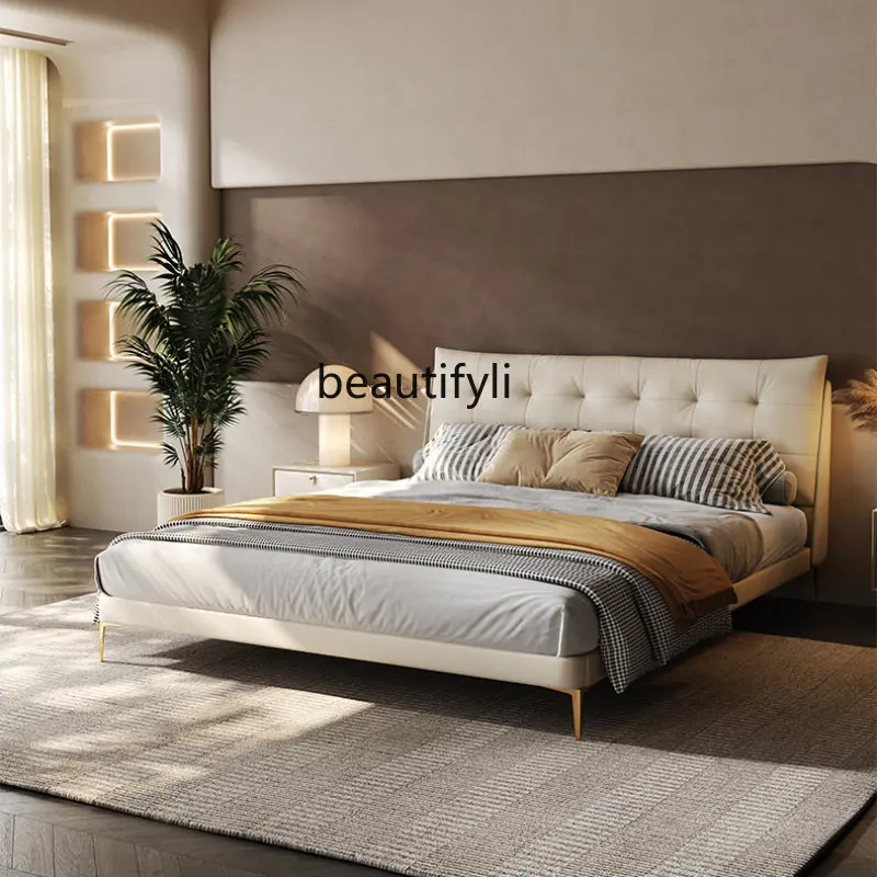 

Light Luxury Leather Bed Nordic Modern Minimalist Master Bedroom Soft Bag Marriage Bed Double Leather Bed