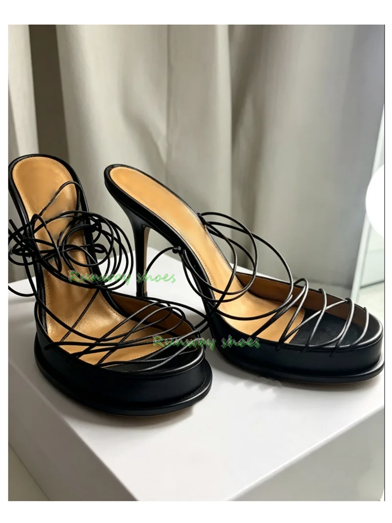 Instep Cutout / Openwork Strappy Combination High-Heeled Slides Round Head Stiletto Heels Custom Made Luxury Women's Shoes
