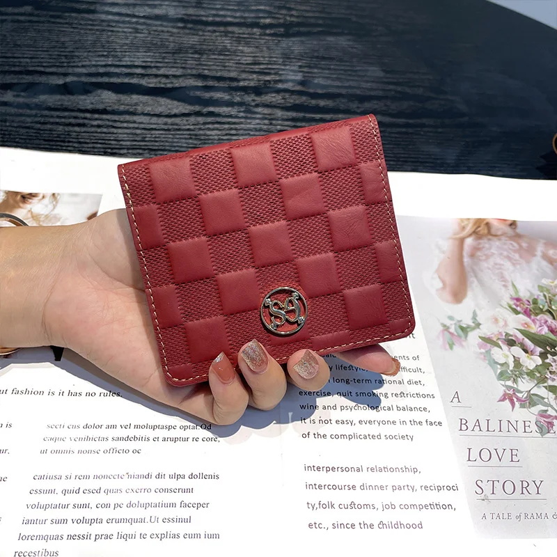 2024 New Checkerboard Women Wallets Genuine Leather Short Purse First Layer of Cowhide Bifold Wallet Grid Billfold For Ladies