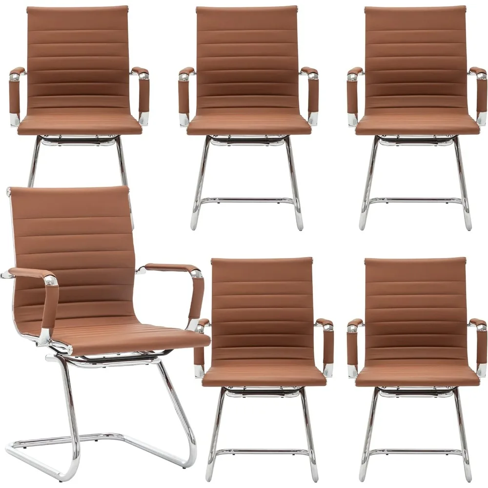 

Набор офисных стульев из 6 шт., компьютерные стулья из искусственной кожи без колес, гостевые стулья со средней спинкой и подставкой для школы/режигания/трансфера