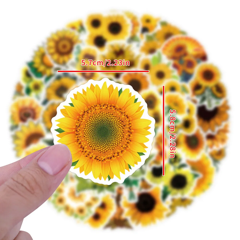 10/30/55 Uds pegatinas de girasol planta amarilla dorada pegatina de dibujos animados DIY calcomanías álbum de recortes equipaje Laptap teléfono guitarra coche bicicleta juguete