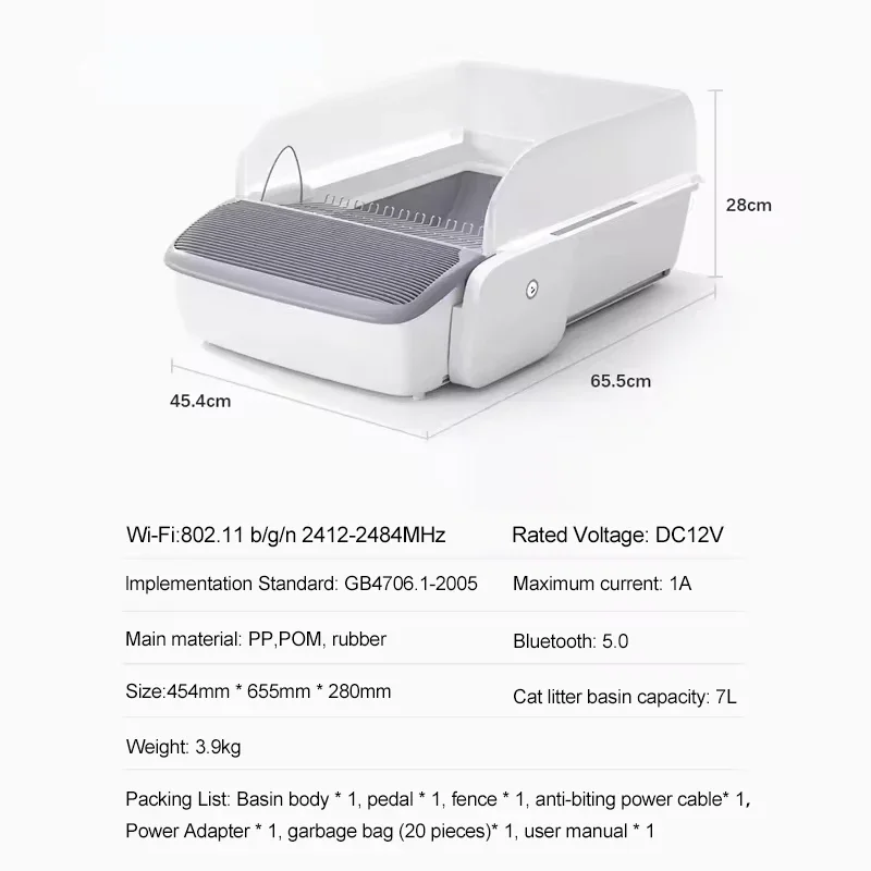 APP Control Smart Cat Litter Box, Automatic, Semi-closed, Self-cleaning, Toilet for Pet, Cat Products, 7L