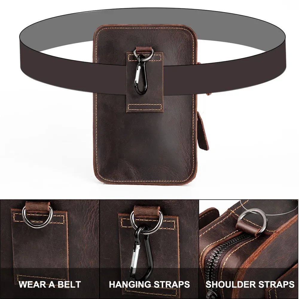 RETROGOO Genuine Leather Male Waist Packs Phone Pouch Bags Waist Bag Men\'s Small Chest Shoulder Belt Bag Cowhide Small Back Pack