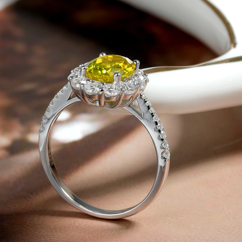 OEVAS 2.988cttw 7x9mm Lab Grown Canary Yellow Sapphire Ring 100% S925 Sterling Silver inlay Moissanite For Women Fine Jewelry view 6