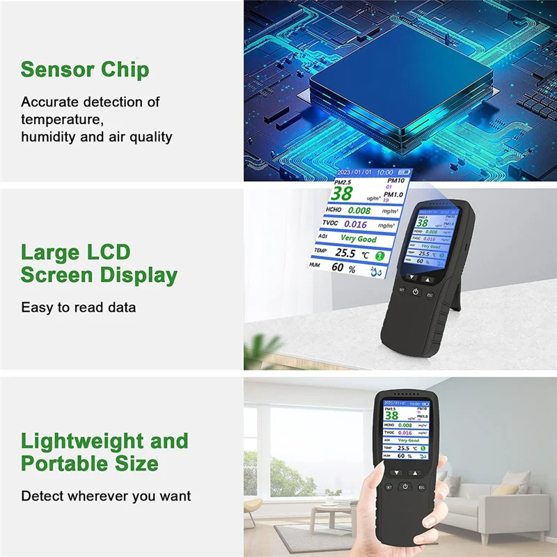 Multifunction Air Quality Monitor, Formaldehyde Detector, Pollution Meter, Tester, Detect & Test Indoor Pollution