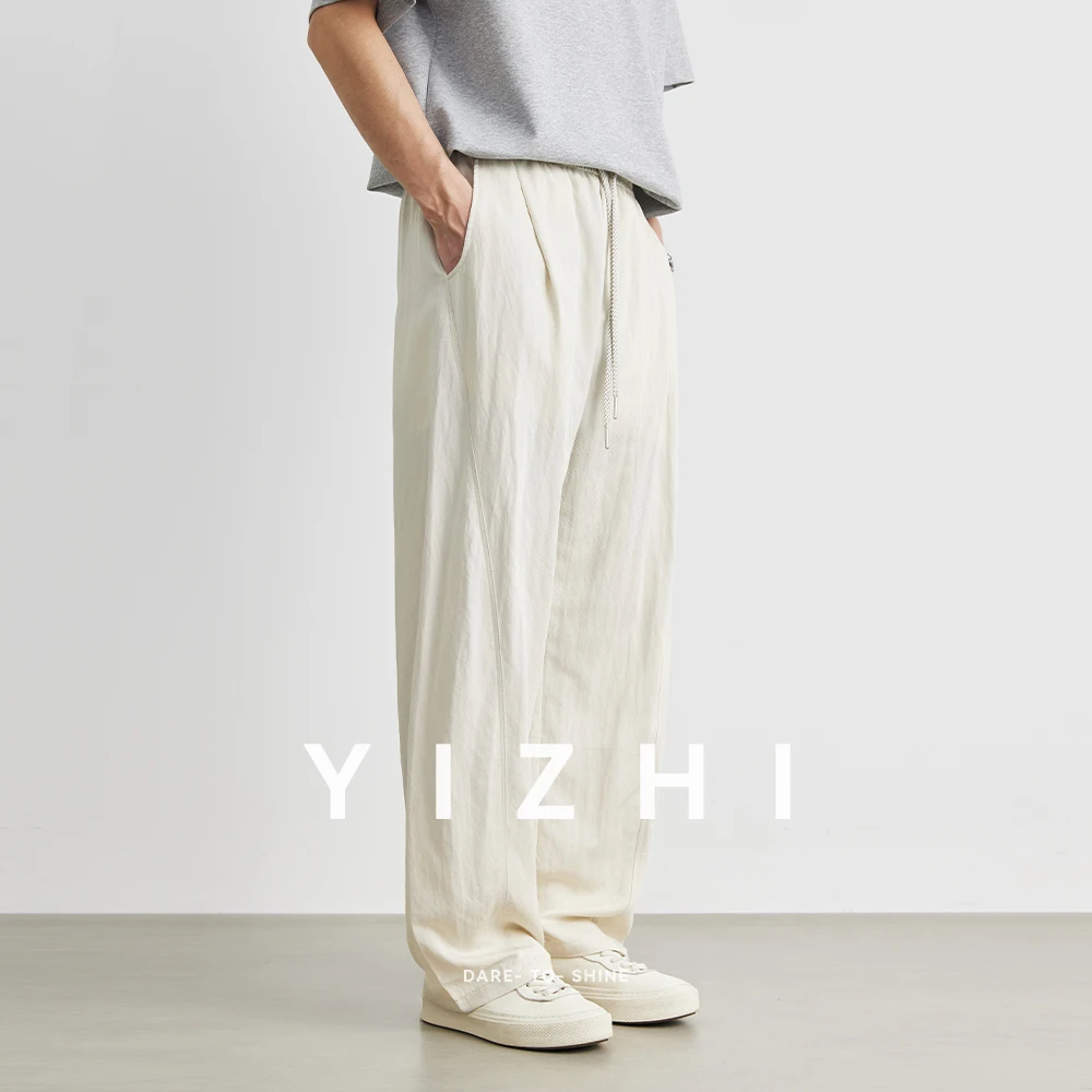 Men's Ice Silk Thin Japanese Library 2025 Summer New Loose Straight Casual Pants Outdoor Sports Beach Pants Male Apparel