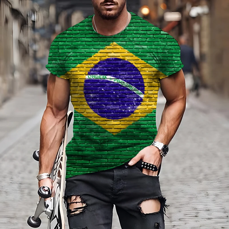 Summer Demo 3D Printed T-shirt  Brazil Men\'s Streetwear Round Neck Short Sleeve Loose Top Casual Super Large Comfortable Short T