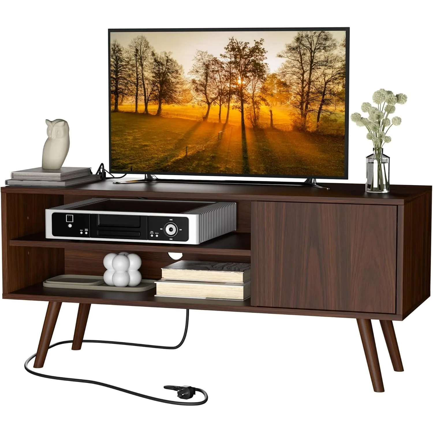 TV Stand for 48 Inch TV, Mid Century Modern Entertainment Center with Storage Cabinet, TV Media Console for Living Room