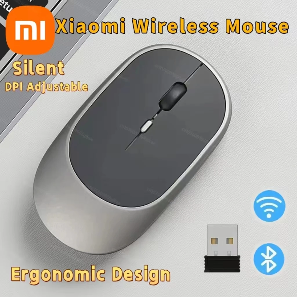 Беспроводная мышь Xiaomi, совместимая с Bluetooth, 2,4 ГГц, бесшумная мышь, Регулируемая DPI, эргономичный дизайн, USB перезаряжаемая игровая