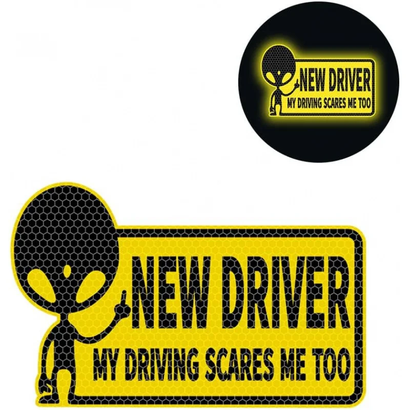 3PCS Reflective Alien Sticker New Driver My Driving Student Driver Vehicle Safety for Novice Or Beginner Highly Reflective