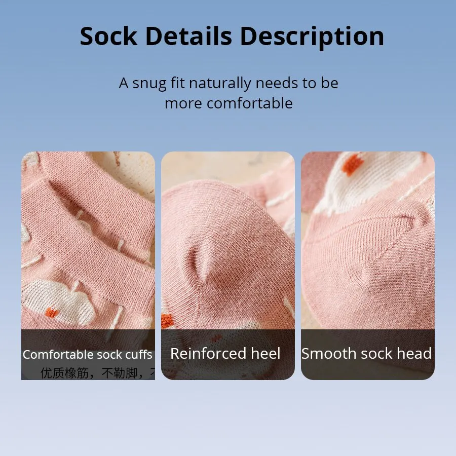 5 Pairs of Kawaii Cute Flower 3D Textured Ankle Socks - Vintage Style Thin Low Cut Hosiery for Women