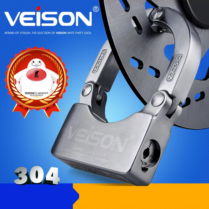 Veison-candados de freno de disco para motocicleta, candado pequeño en forma de U para bicicleta de montaña, antirrobo, impermeable, cadena