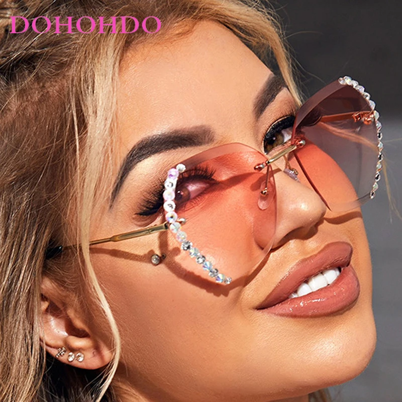 

DOHOHDO 2025 Fashion New Oversized Rimless Women Sunglasses Popular Luxury Brand Men Eyeglasses Sexy Diamond Square Sun Glasses