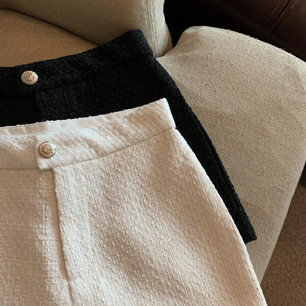 Pantaloni corti bootcut bianchi in tweed da donna autunno inverno a vita alta firmati slim fit moda gamba larga pantaloncini femminili casual