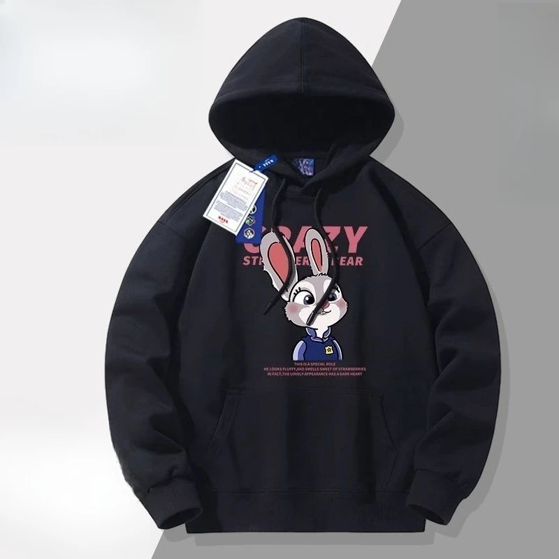 Bluza Disney Zootopia Judy Hopps Nick Wilde kreatywny wysokiej jakości nadruk anime kreskówka dla par casualowa pogrubiona bluza z kapturem