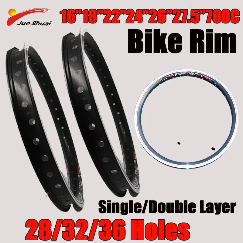 Single/Double Bicycle Rim Aluminum Alloy 28/32/36 Holes Mountain Road Bike Rim 16\