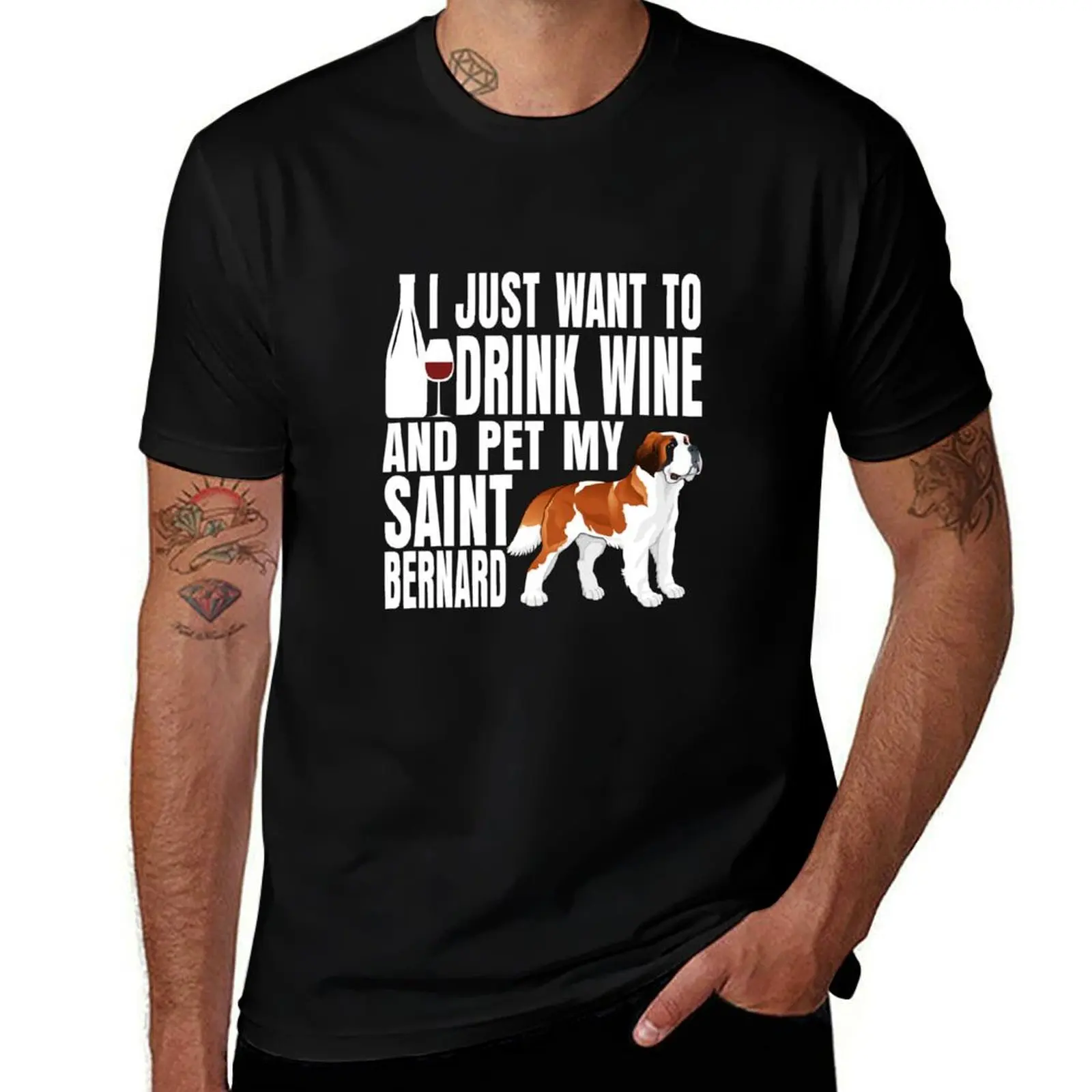 Simplesamente quiero beber vino y acariciar a mi perro Saint Bernard, camiseta con protección UV para exteriores.