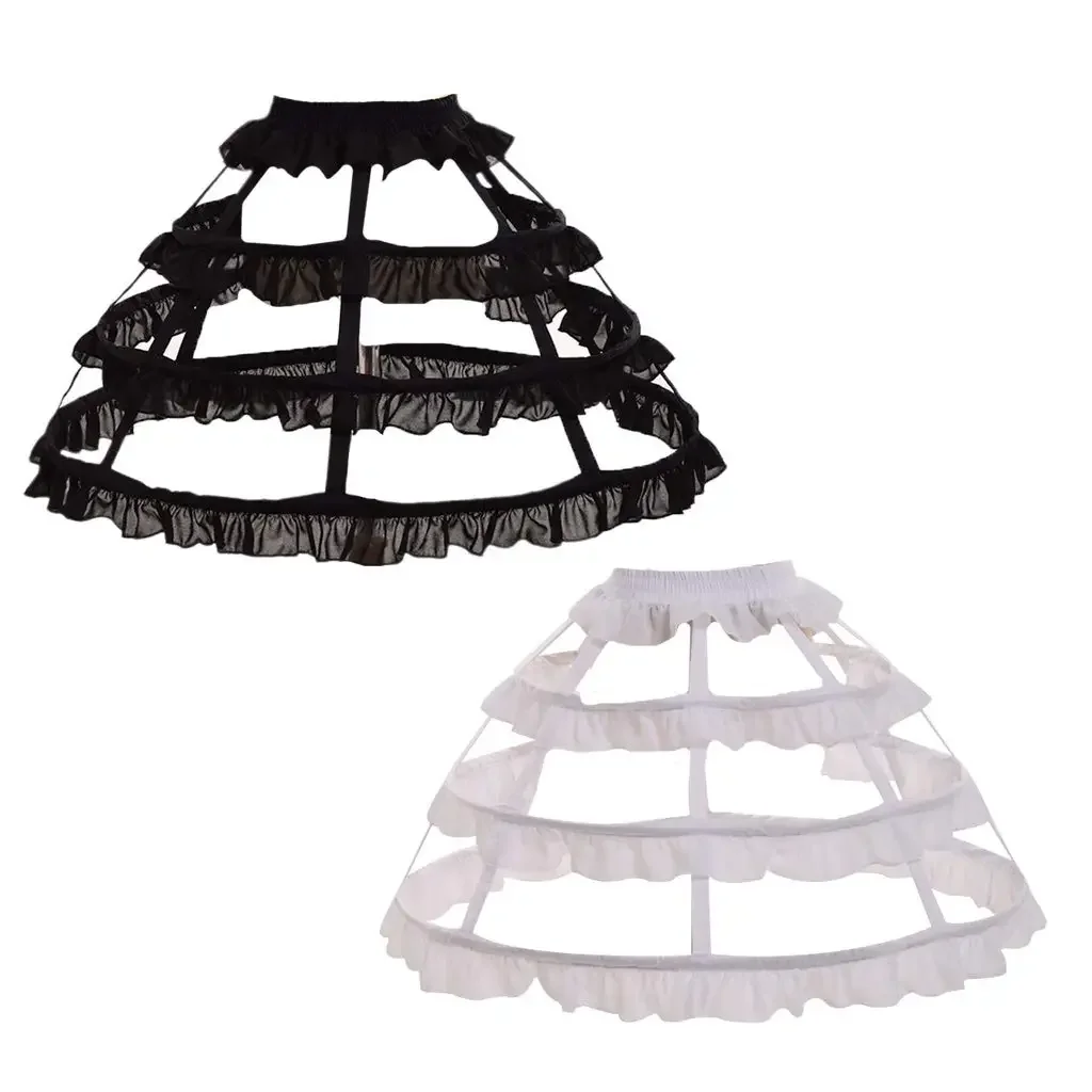 ผู้หญิง Lolita Hollow Lotus Leaf Lace Bird Cage กระดูกปลากระโปรงคอสเพลย์ชุดกระโปรง Petticoat เจ้าสาวงานแต่งงานชุดซับ