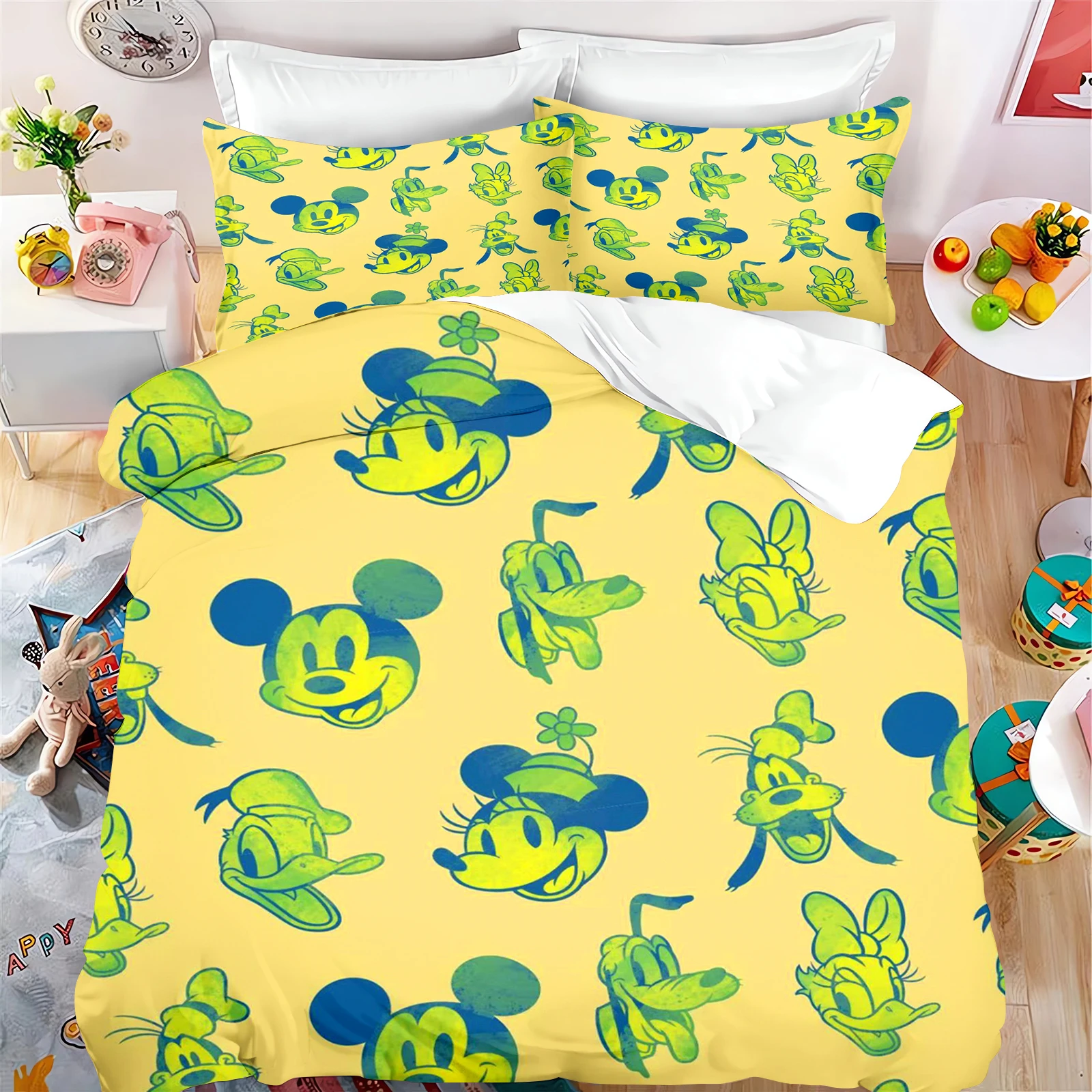 

Mickey Mouse Duvet Cover Cartoon 3-Piece Set Children Disney Cute Polyester Soft Breathable Comforter Animation Bedding