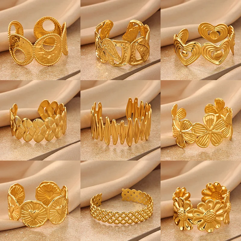 Vintage Geometric Bullet Bangle For Women Gold Color Stainless Steel Multi-element Bangle Bracelet Wedding Party Fashion Jewelry
