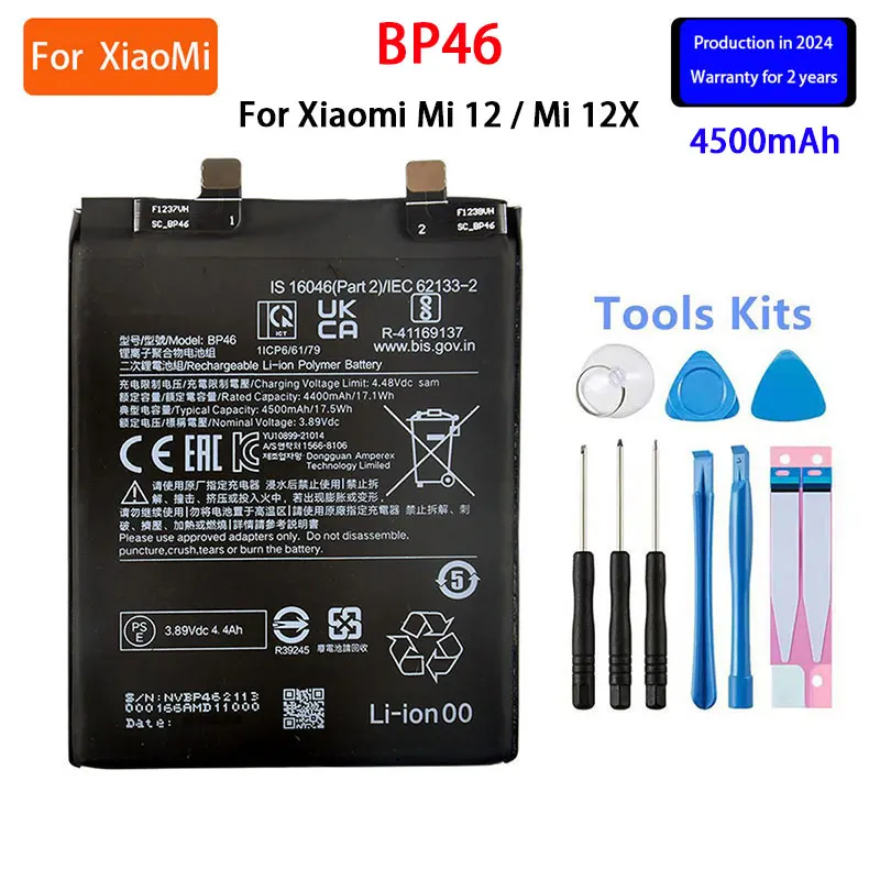 2024 years Brand New BP46 4500mAh Battery For Xiaomi Mi 12 / Mi 12X Phone Replacement Batteries+Tools