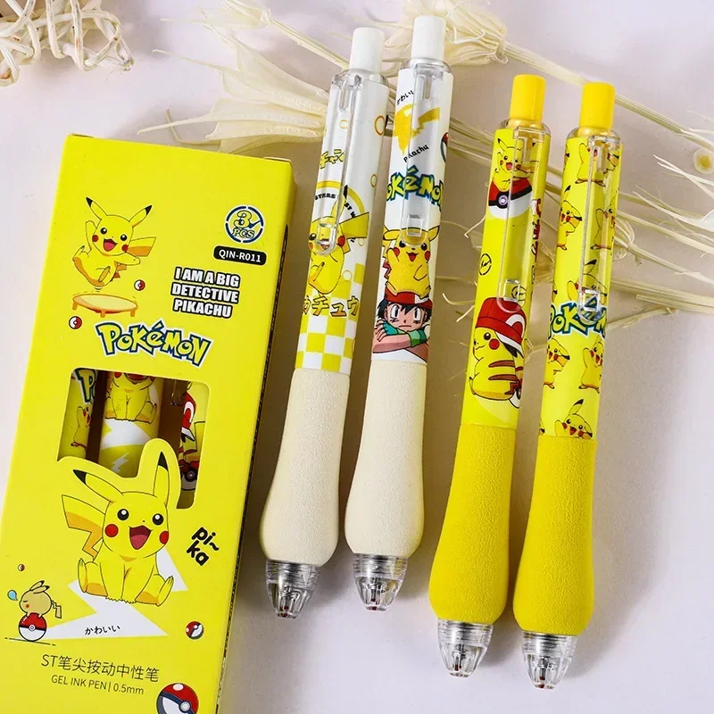 3pcs Pokemon Pikachu Roller Ball Pen Cute Cartoon Anime Pikachu Quick Drying Press Pen Learning Supplies Office Supplies Gifts