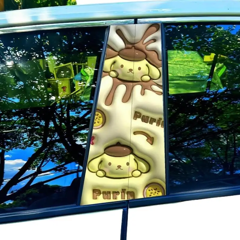 Cartoon Car Door Center Column Sticker Three-Dimensional Protective Film Cartoon Sanrio Hello Kitty Kuromi Car Modified Sticker