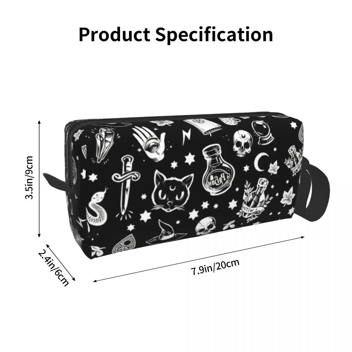 Witch Cat Pattern Large Makeup Bag Zipper Pouch Travel Cosmetic Bags Halloween Occult Gothic Magic Storage Bag for Women