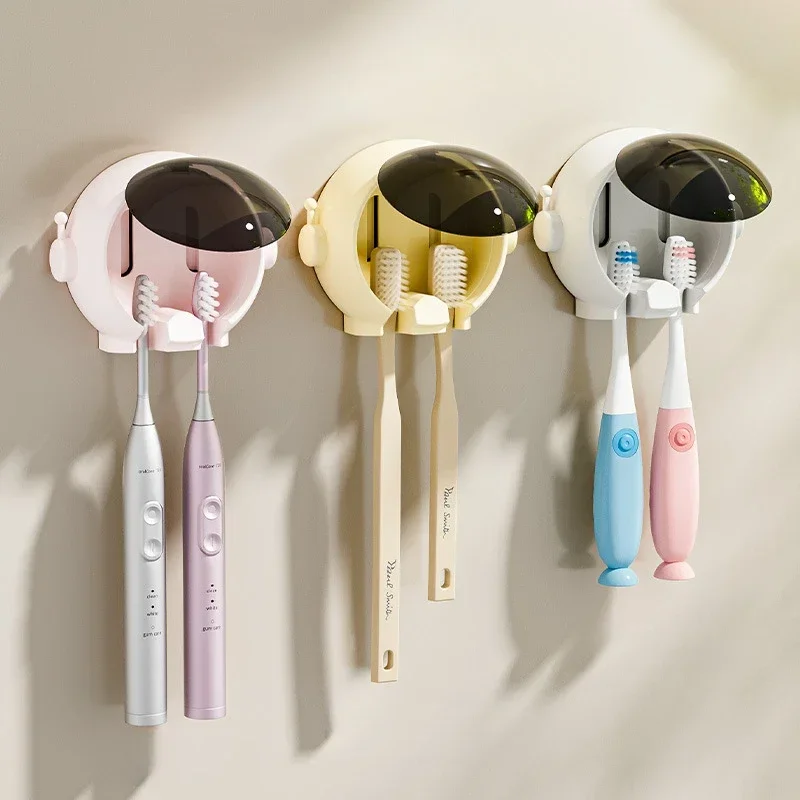 New 1PCS Brush Holder Cartoon Wall Mounted Non Perforated Bathroom Storage Rack Electric Toothbrush Holder Bathroom Accessories
