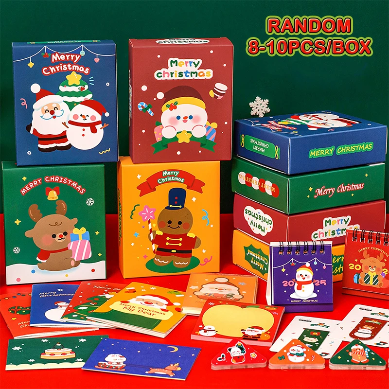 1Set Creative Christmas Stationery Blind Box Cartoon Kids Pencils Eraser Ruler Sticky Note Notebook Set School Supplies Gifts