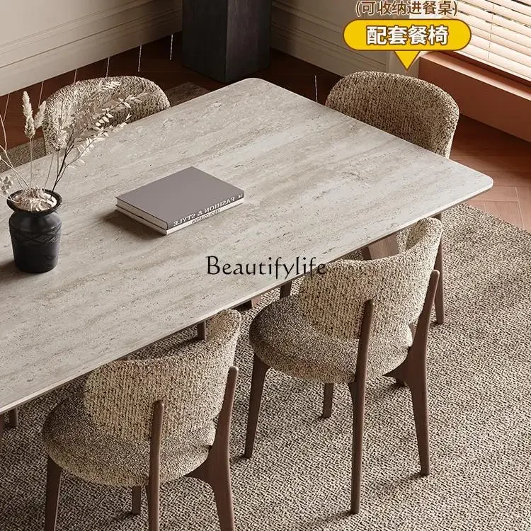 

yj21 Medieval solid wood rock slab dining table full support rectangular household