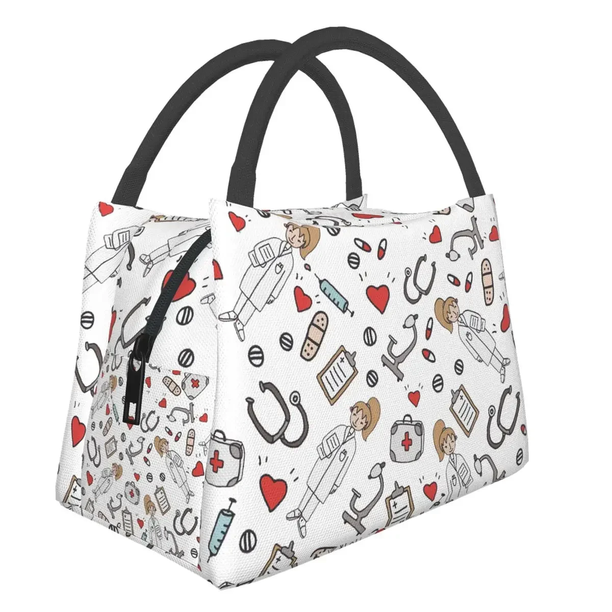 NOISYDESIGNS Cartoon Nurse Pattern Portable Lunch Bag Outdoor Food Bag Oxford Cloth Large Insulation Meal Bag Picnic Handbag