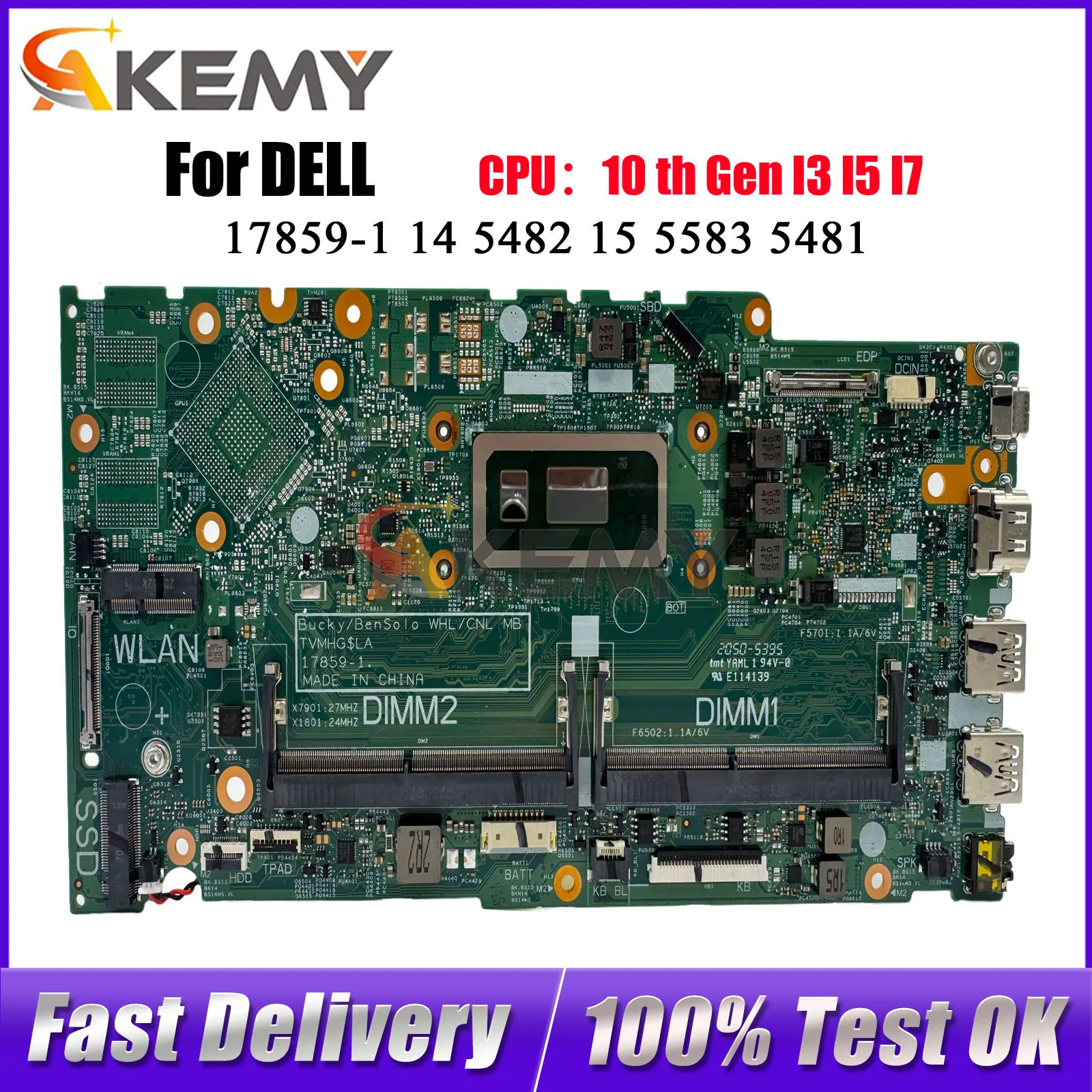 

For DELL Inspiron 5482 5480 5580 5582 Vostro 5481 Notebook Mainboard 17859-1 CN-0NDK8H 0CF3X3 Tested OK