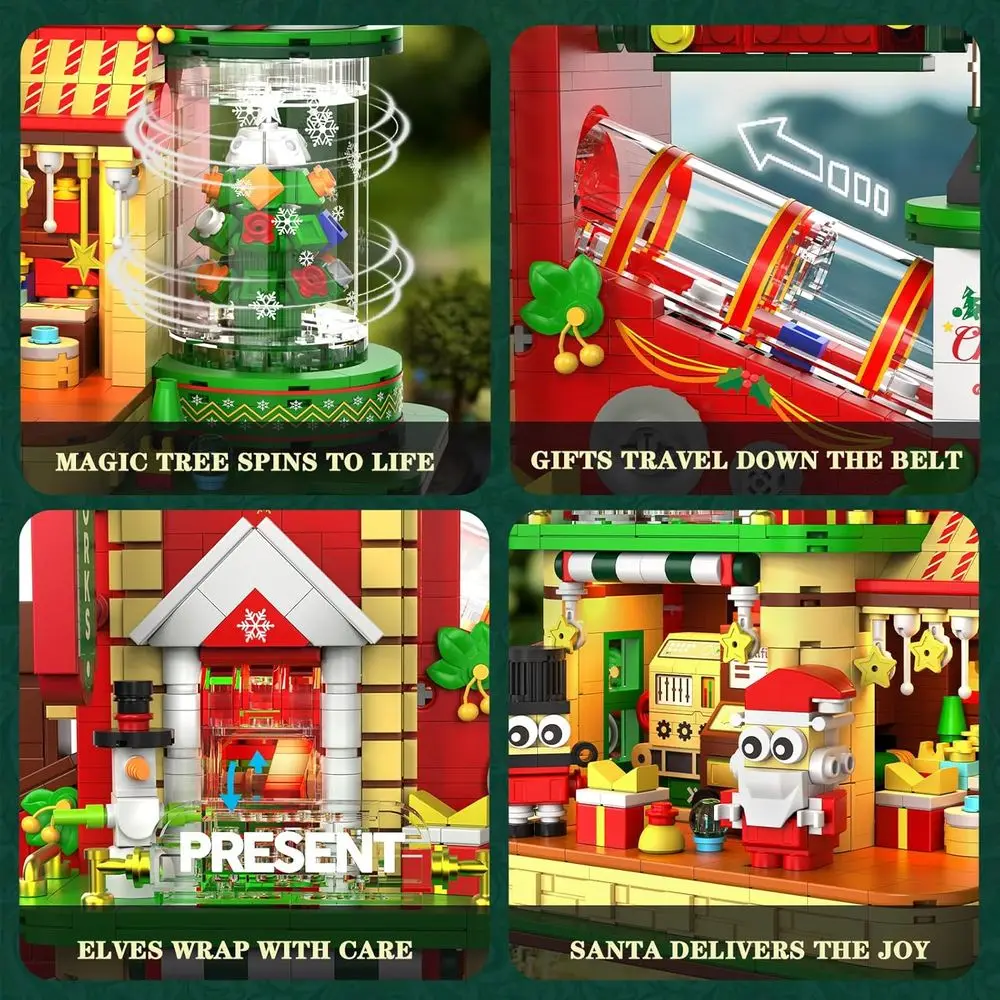 조명이 있는 2775피스 크리스마스 마을 건축 세트: 모든 연령대를 위한 휴일 집 DIY 장난감, 수집용 전시 및 선물