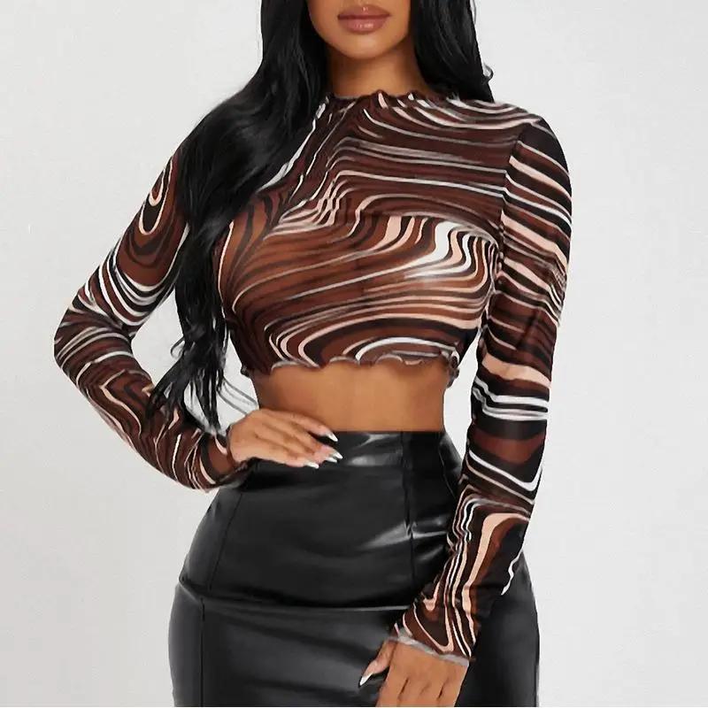 

Elastic Me Printed Base Long Top Women's Slim Fit Lace irt Polyester Fiber Regular Sve Sle Other Sle Autumn Season