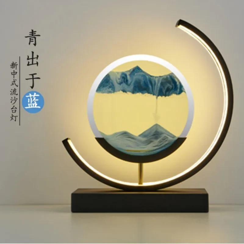 Glass quicksand painting desk lamp, decorative creative 3D bedroom atmosphere nightlight USB charging touch dimming.