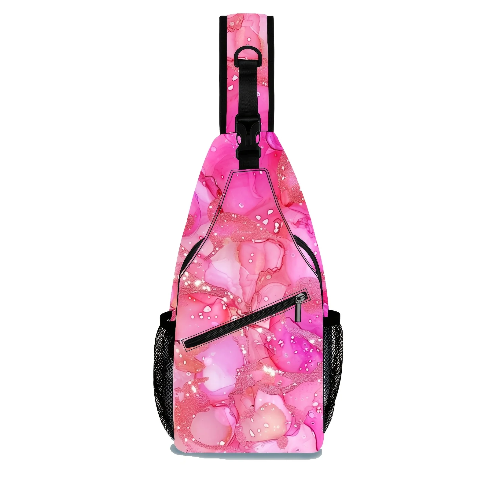 1 Stylish Design Adjustable Men'S Bow Tie, Pink Gradient Gilded Design Chest Bag Personalized Texture Crossbody Bag