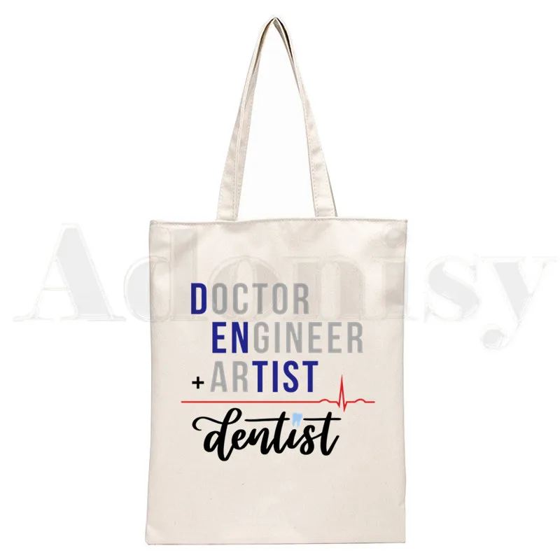 Bolsa de ombro de lona para mulheres e meninas, bolsas engraçadas, bolsa de compras casual elegante, dente e dentista estética gráfica