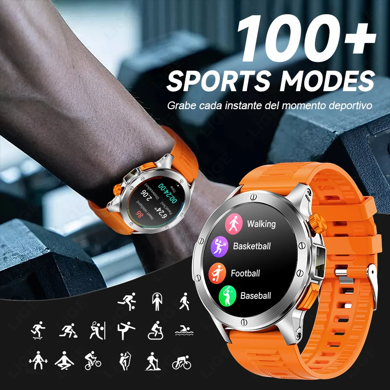 2024 New Smart Watch AMOLED Smart Watch Men with Flashlight Sports Waterproof Fitness Tracker Bluetooth Call Smartwatch Man+Box