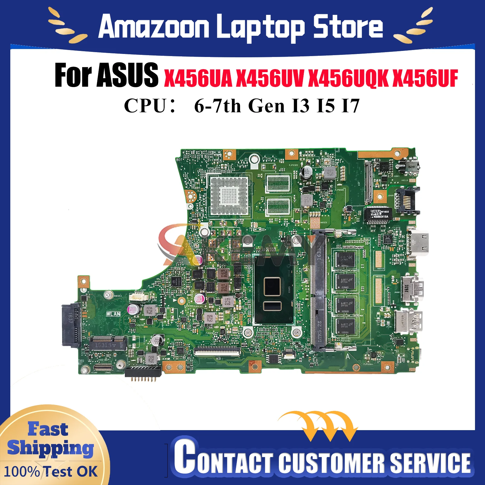 

X456UA Материнская плата для ноутбука ASUS VivoBook X456UQK A456U F456U X456UVK R457U X456UB X456U X456UF Материнская плата с процессором I3 I5 I7