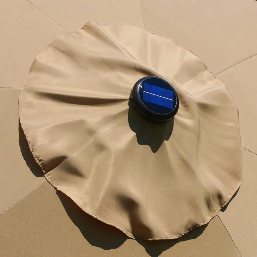 9' Solar-LED-beleuchteter Terrassenschirm mit 8 Rippen/Neigeinstellung und Kurbelliftsystem (hellbraun)