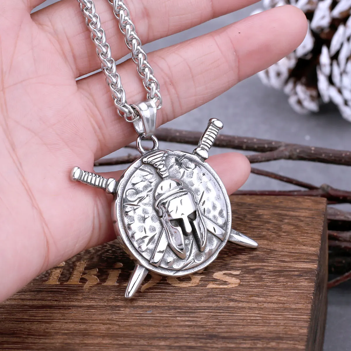 Nordic Viking Warrior Sword Shield Necklace Men's Stainless Steel Vintage Fashion Helmet Amulet Pendant Necklace Hip Hop Jewelry