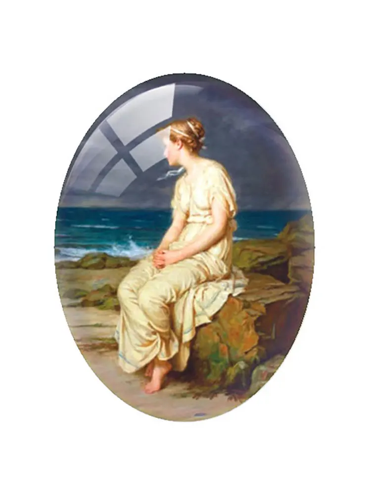 10 Stks/partij Ovaal Fotoglas Cabochon Flatback Bedels Retro Figuur Olieverfschilderij Demo Plat Back Cameo Diy Sieraden Maken Bevindingen
